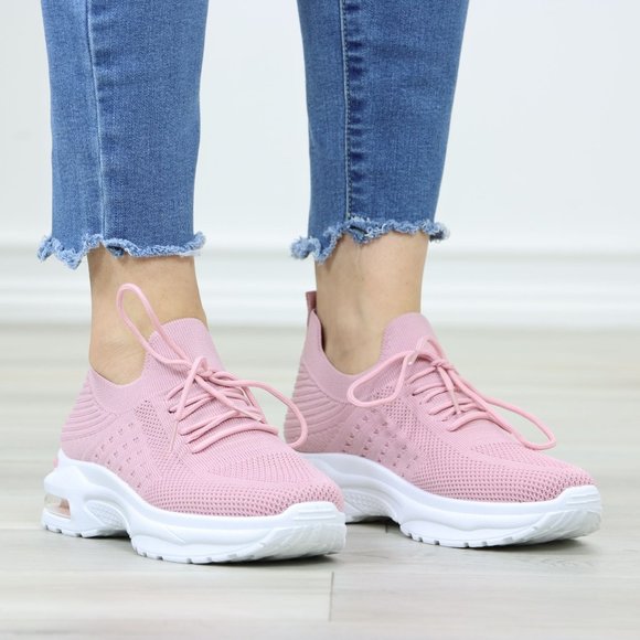 Pink Fashion Comfort Heel Sock Sneakers Shoes Slip Ons - Picture 2 of 12
